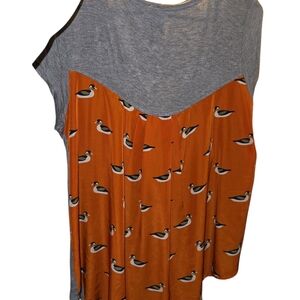 Gray and Orange Women's Top with Bird Print